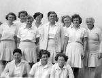 Myrtle Maclagan with unidentified players at Cricket Week 1949 from her photo album