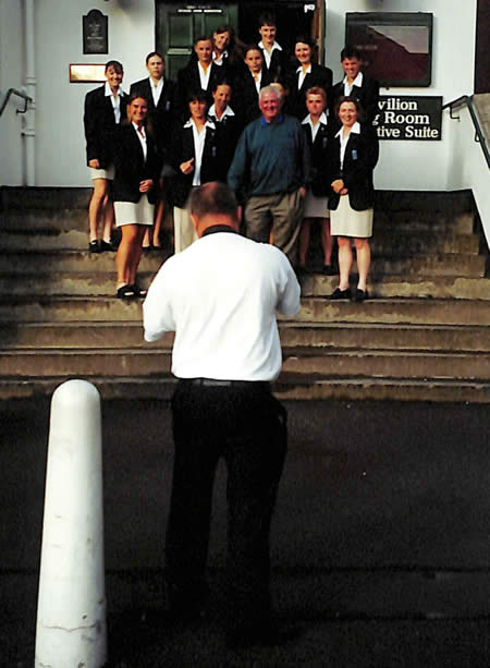 England Women team with umpire David Shepherd - 2nd photo